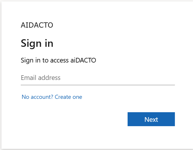 Sign-in page with an email address field and the No account? Create one link.