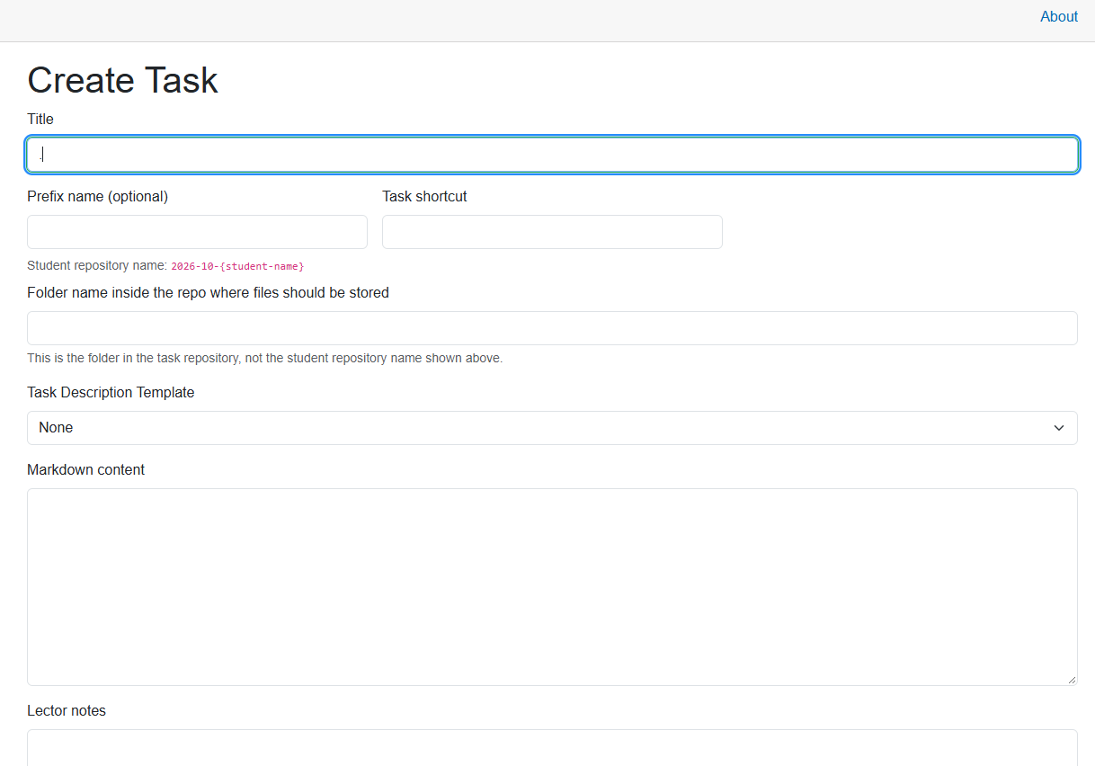 Create Task editor showing the initial task details and content fields.
