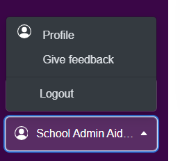Account menu with the Profile option above Give feedback and Logout.